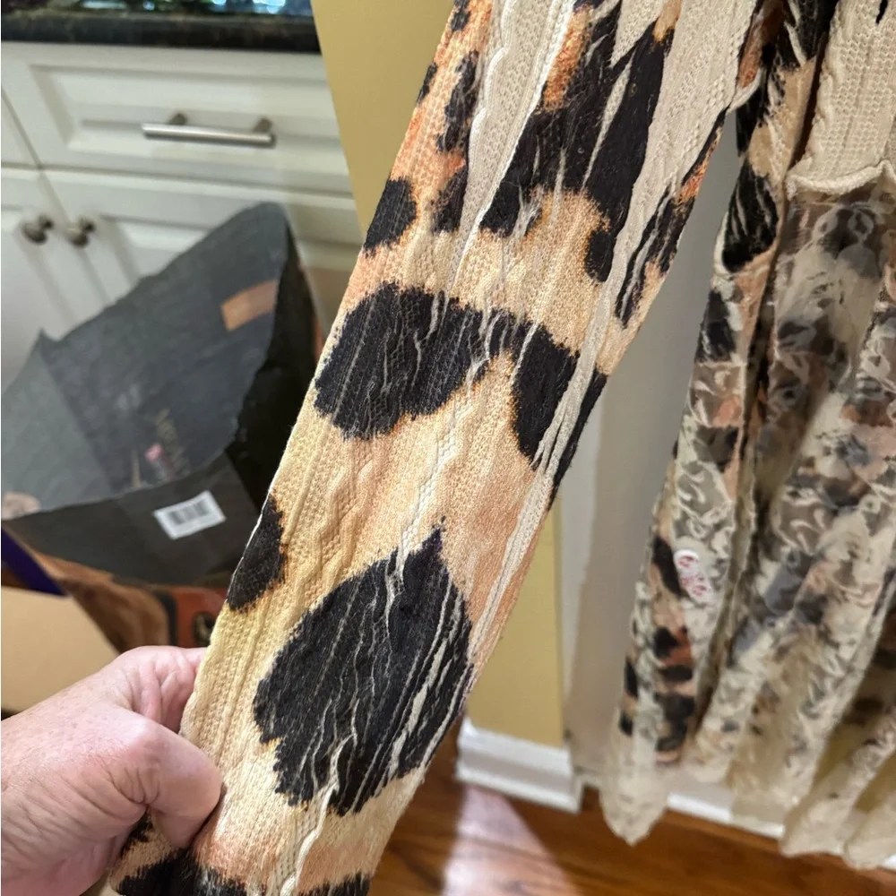 Origami Beige Leopard Print Lace Panel Dress - Picture 6 of 6